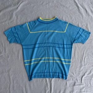 Towncraft Plus Mens‎ Blue Yellow Stripe Mock Neck Short Sleeve Sweater M